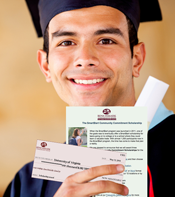 Graduate holding paper and check